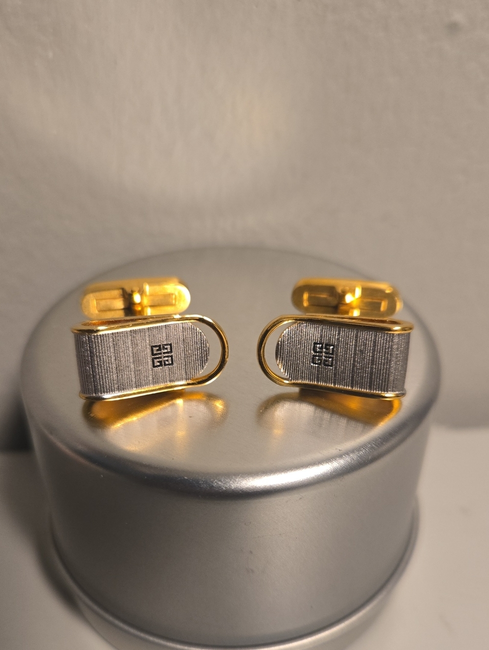 Givenchy Gold and Silver Brushed Logo Cufflinks